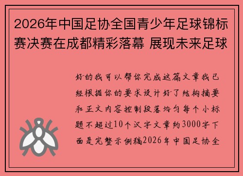 2026年中国足协全国青少年足球锦标赛决赛在成都精彩落幕 展现未来足球新星潜力