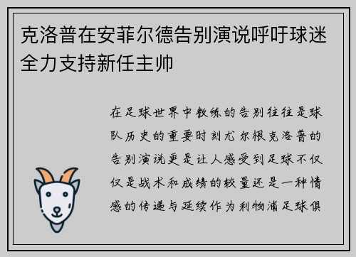 克洛普在安菲尔德告别演说呼吁球迷全力支持新任主帅
